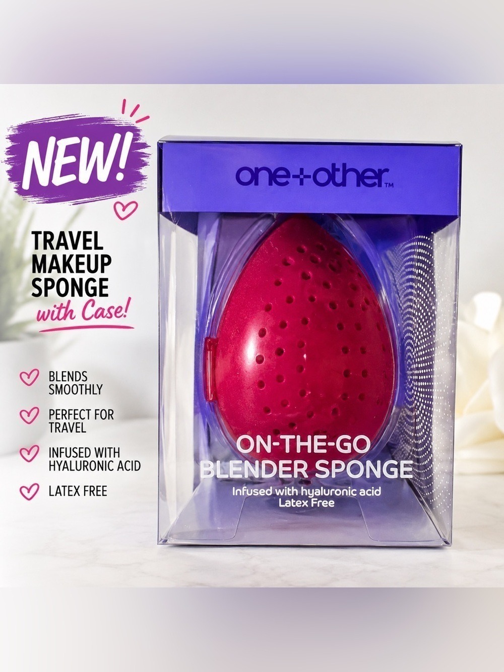 NEW one+other On-The-Go Makeup Blender Sponge w/ Travel Case